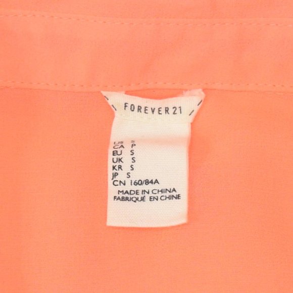 Forever 21 Fluorescent Neon Coral Button Studded Sheer Shirt Tank Top Blouse S - Picture 8 of 10